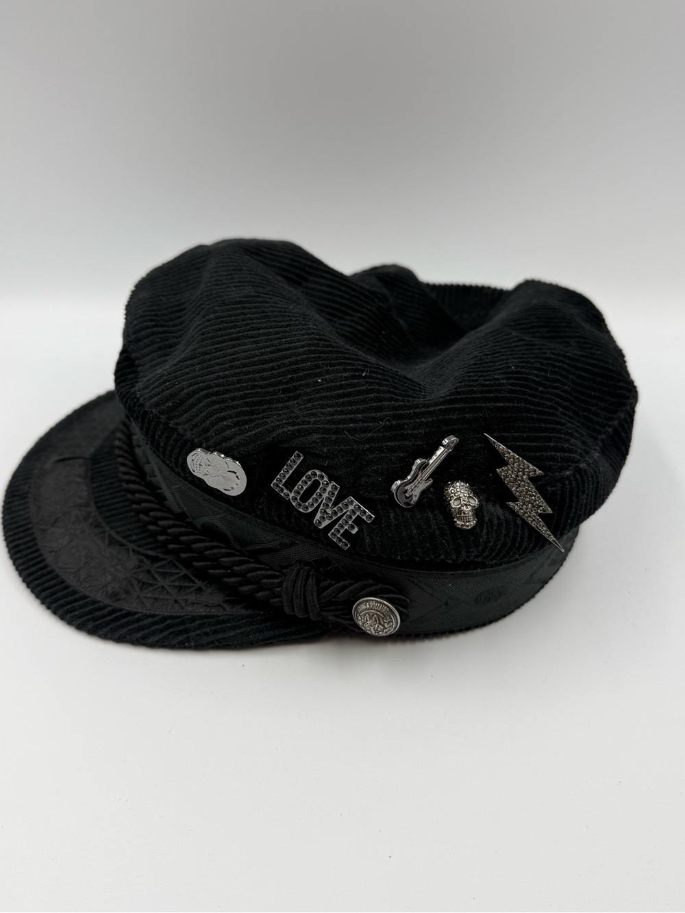 Zadig & Voltaire black Velvet Cap with Pins love guitar love